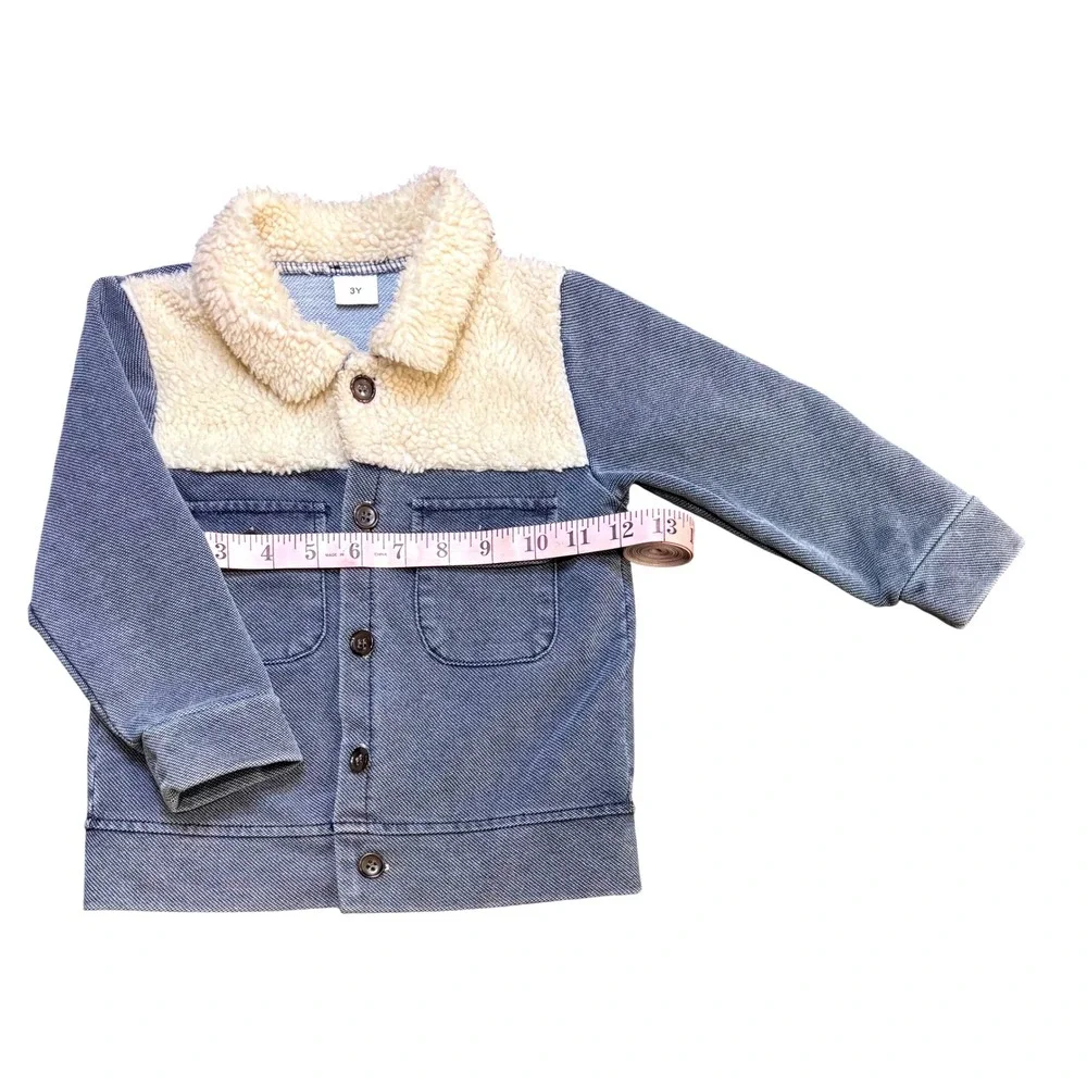 Kids Denim Jacket 3Y Sherpa Collar Blue Button Front Pockets Cute‎